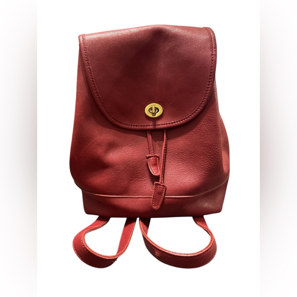 Coach Red Leather Backpack with Gold Hardware